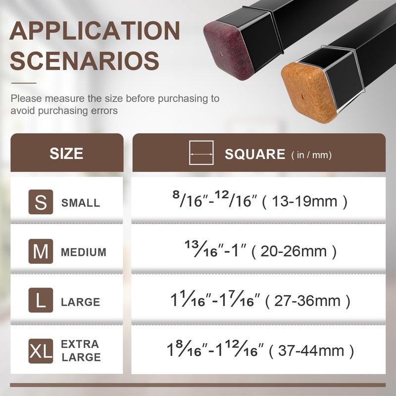 OCONDA 20 Pcs Chair Leg Floor Protectors for Hardwood Floors, Black Rubber Furniture Sliders with Felt, Silicone Furniture Leg Caps Covers (Fit Square Diameter:1.5"" to 1.75"") - Image 2